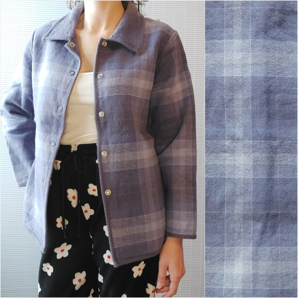 Vintage Light Blue Plaid Shacket Small Lightweight Jacket Flannel Shirt